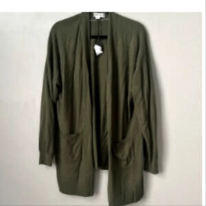 Ava & Viv Open Front Cardigan Sweater Olive Green Long Line Duster Sz 1X (NWT)